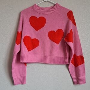 H&M Divided Pink Sweater with Red Hearts Sweater Size XS
